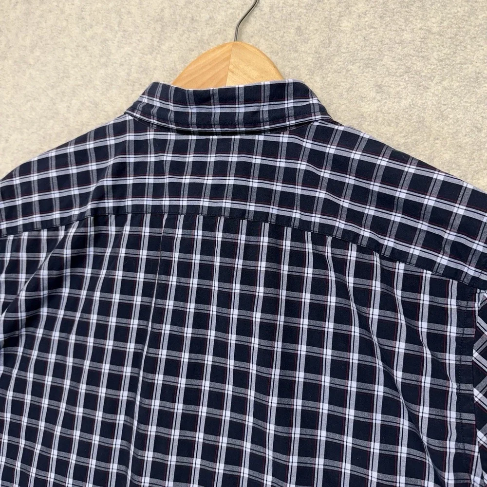 Banana Republic Mens Large Standard Fit Plaid Button Up Shirt Navy Short Sleeve